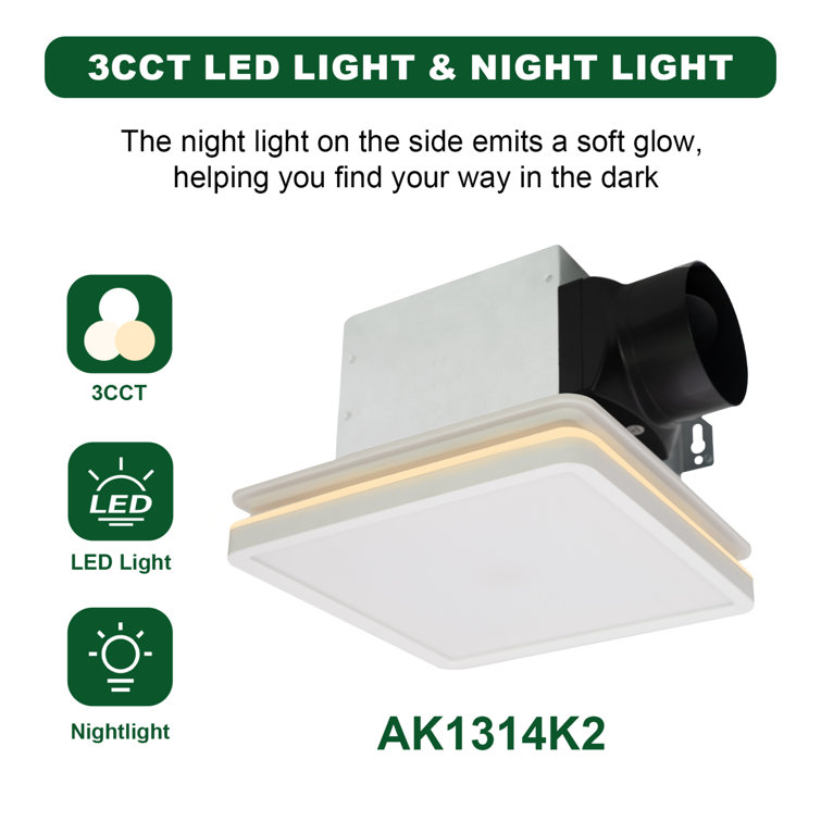 White Square 80 CFM Bathroom Exhaust Fan with LED Light