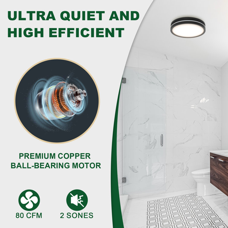 Matte Black Round Bathroom Exhaust Fan with LED Light