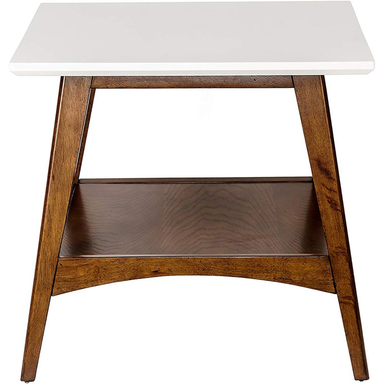 Avenu Mid-Century Off-White and Pecan Square End Table