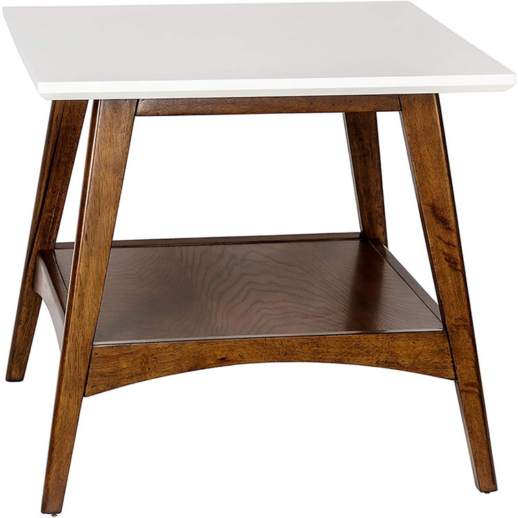 Avenu Mid-Century Off-White and Pecan Square End Table