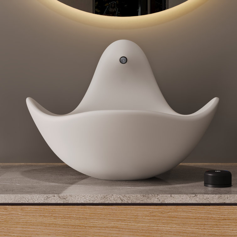 Gray White Concrete Vessel Sink with Built-In Faucet