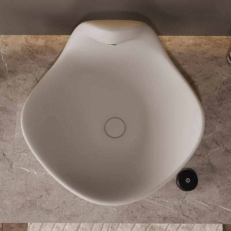 Gray White Concrete Vessel Sink with Built-In Faucet