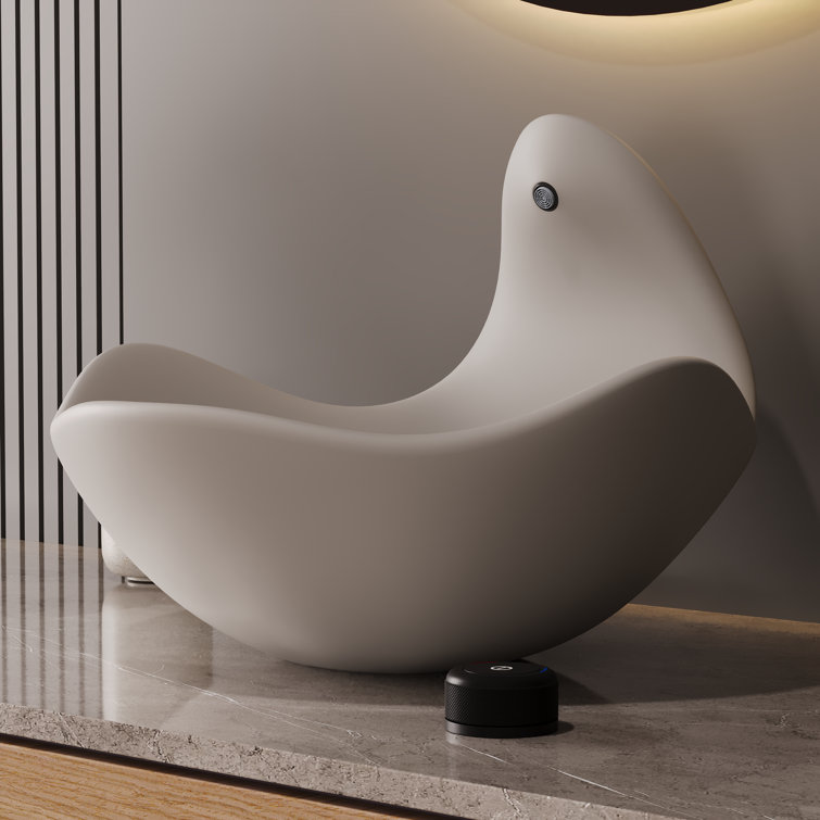 Gray White Concrete Vessel Sink with Built-In Faucet