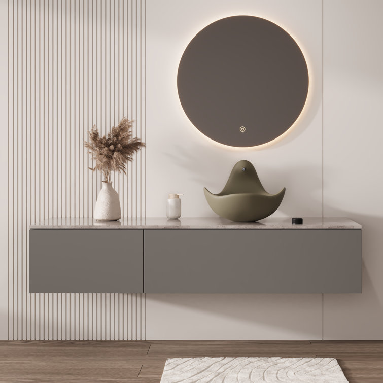 Taupe Clay Artistic Concrete Vessel Sink with Built-In Faucet