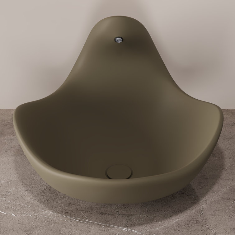 Taupe Clay Artistic Concrete Vessel Sink with Built-In Faucet