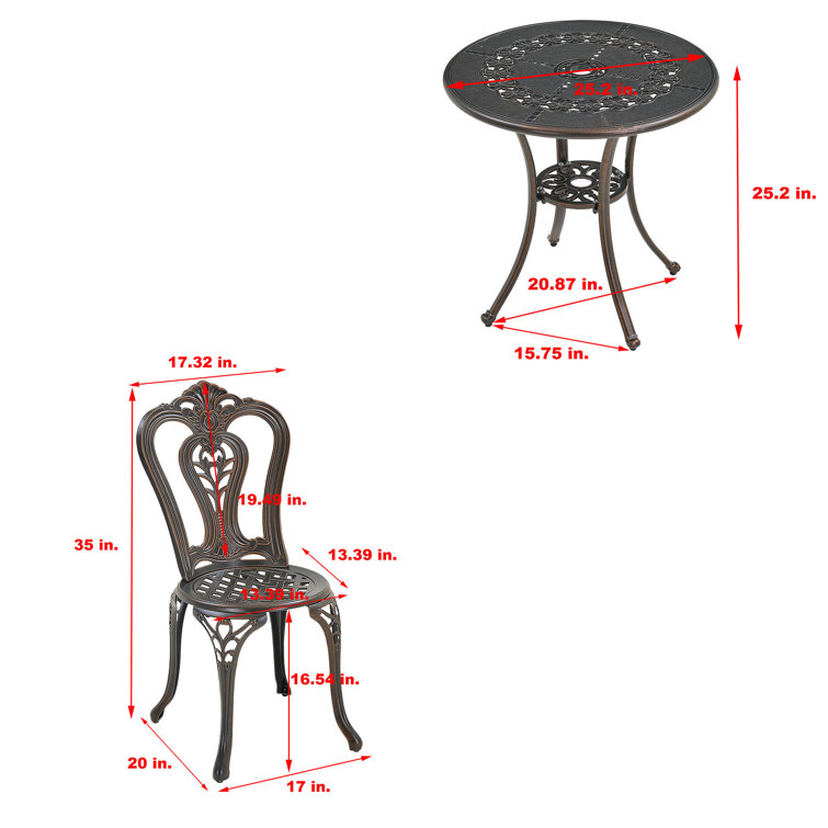 Bronze Finish Floral Motif Cast Aluminum Outdoor Bistro Set