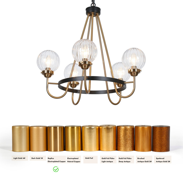 Black and Copper 5-Light Wagon Wheel Chandelier with Clear Glass Shades
