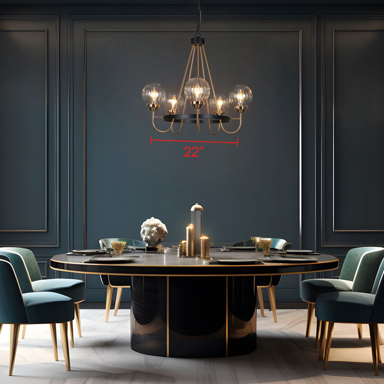 Black and Copper 5-Light Wagon Wheel Chandelier with Clear Glass Shades