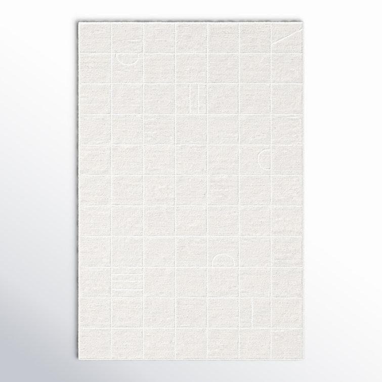 Loeb Cream and White Hand-Tufted Wool 5' x 7' Rug