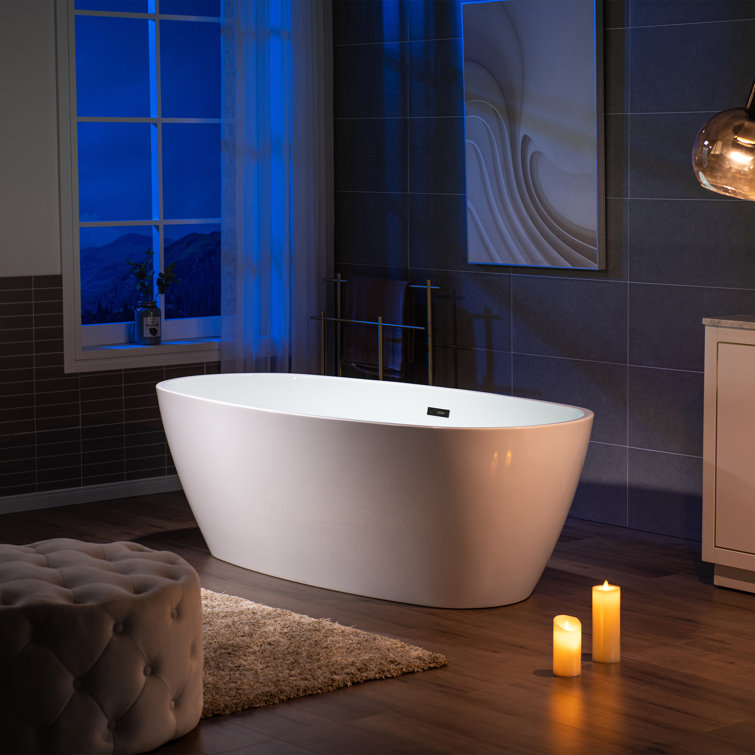 71'' White Acrylic Freestanding Oval Bathtub with Matte Black Drain