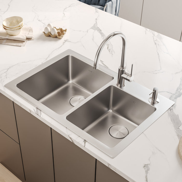 Ruvati 37" Stainless Steel Drop-In Double Bowl Kitchen Sink
