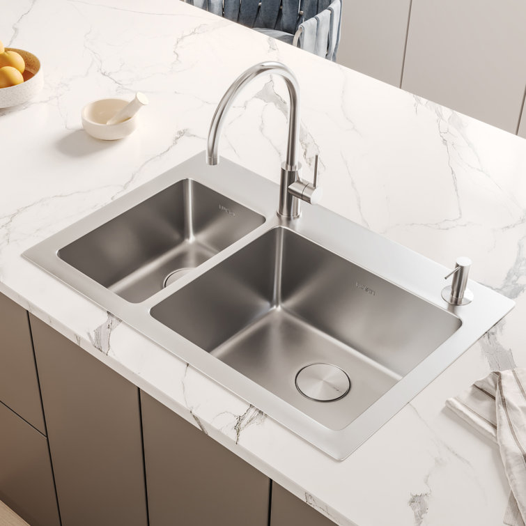 Ruvati 37" Stainless Steel Drop-In Double Bowl Kitchen Sink
