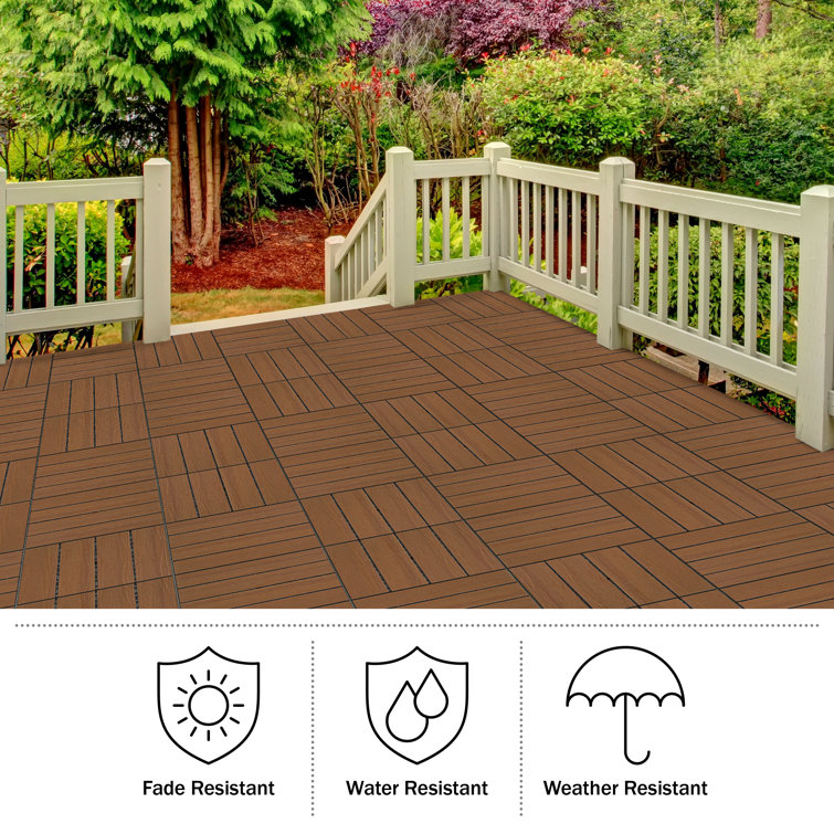 Brown Woodgrain Composite Interlocking Outdoor Deck Tiles - 11.63" x 11.63"