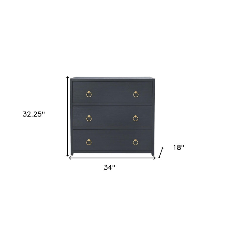 Elin Glam White 3-Drawer Dresser with Gold Metallic Hardware