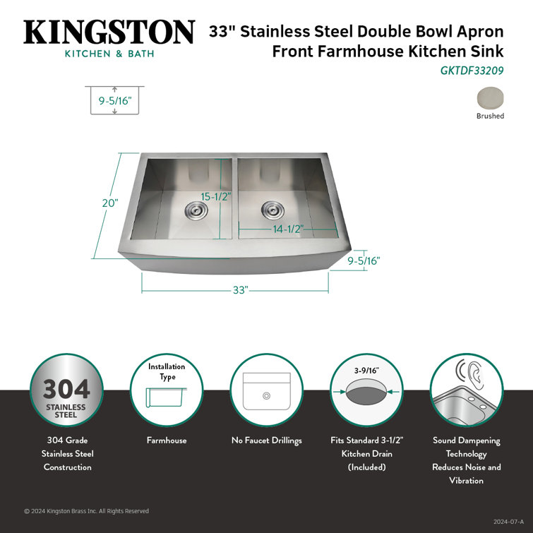 Uptowne 33-Inch Stainless Steel Double Bowl Farmhouse Sink