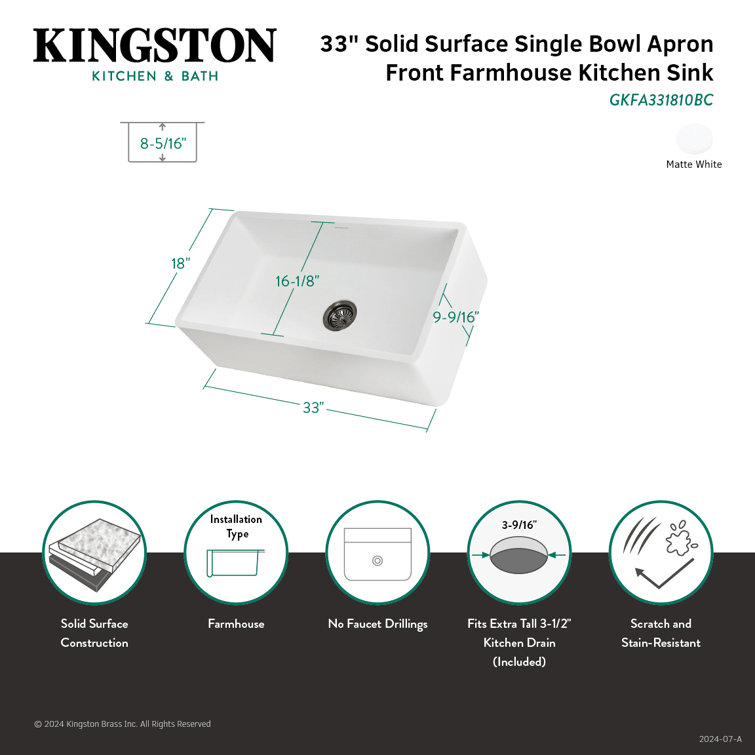 Matte White Stone Apron-Front Single Bowl Farmhouse Kitchen Sink