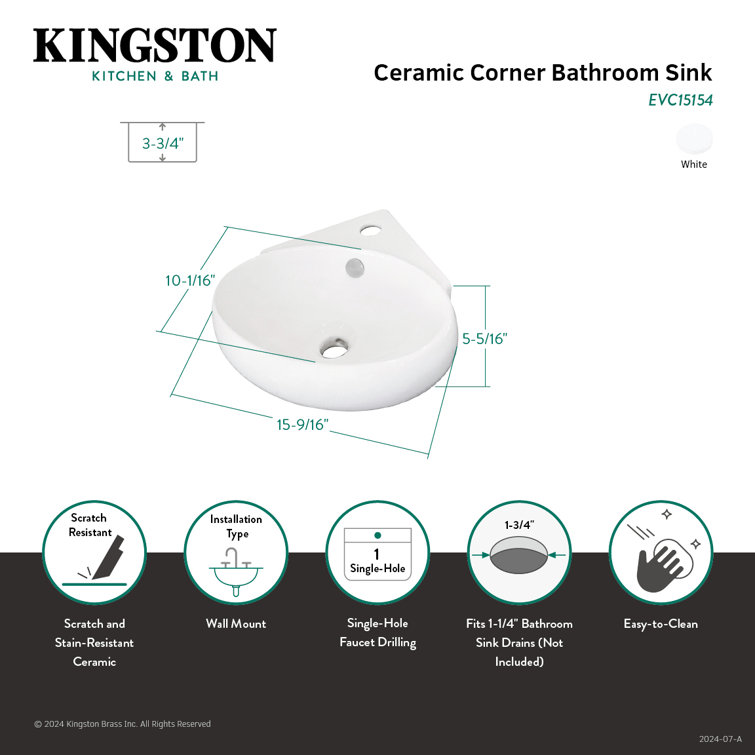 White Ceramic Corner Wall-Mount Bathroom Sink