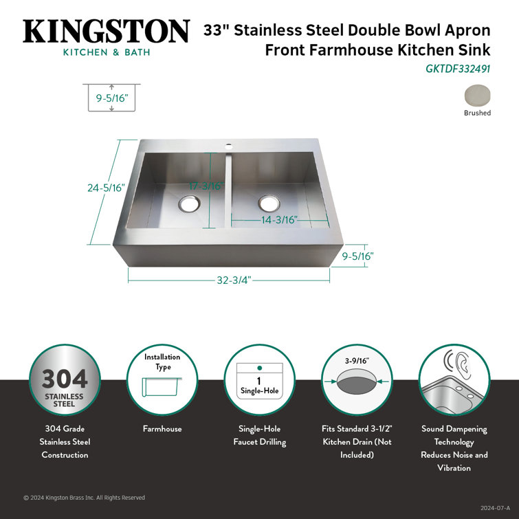 Edinburg 33-Inch Stainless Steel Double Bowl Farmhouse Sink