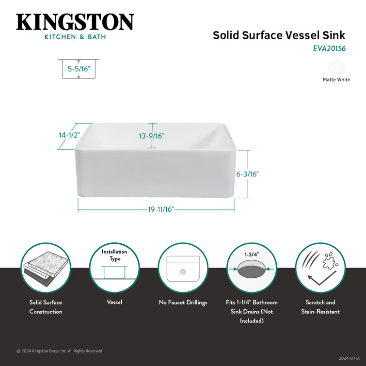 Matte White Stone Rectangular Vessel Sink