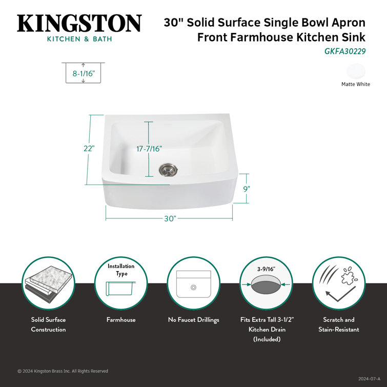 Matte White Stone Farmhouse Single Bowl Kitchen Sink