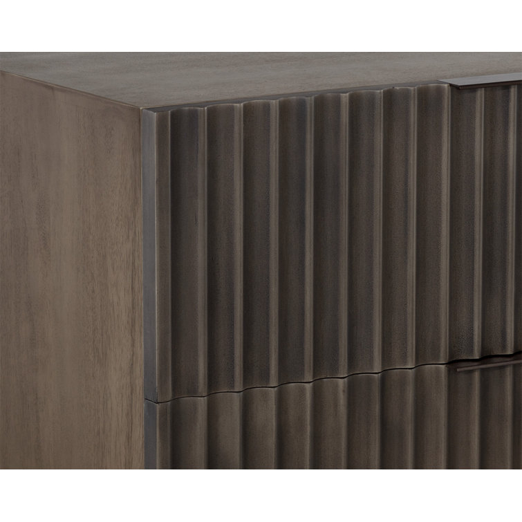 Taupe Mango Wood 2-Drawer Nightstand with Sculpted Details