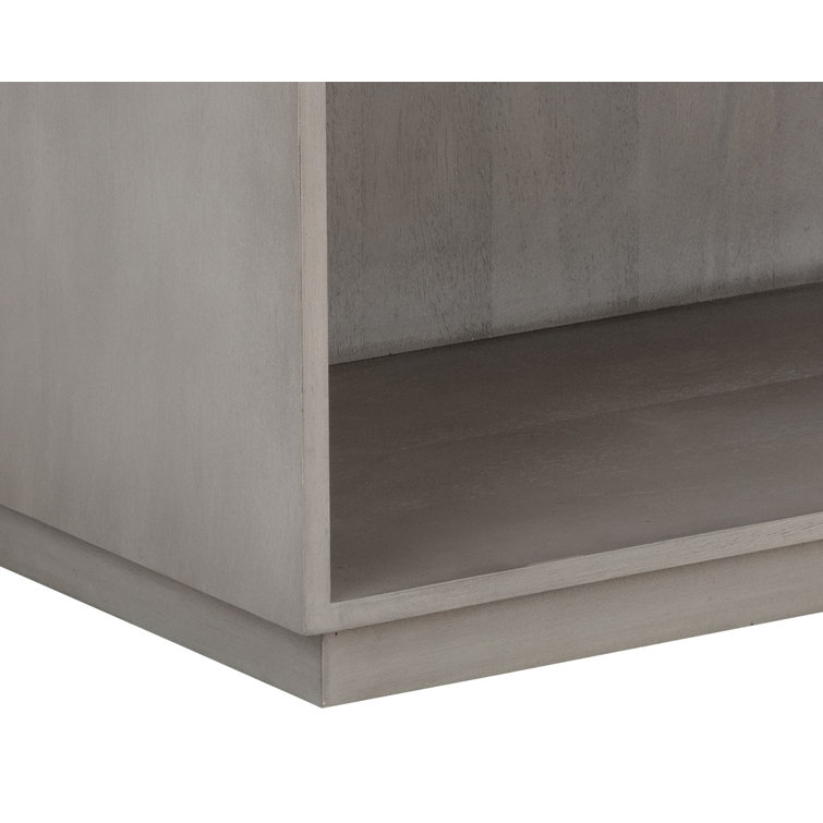 Gray Mango Wood Mid-Century Modern Nightstand with Drawer