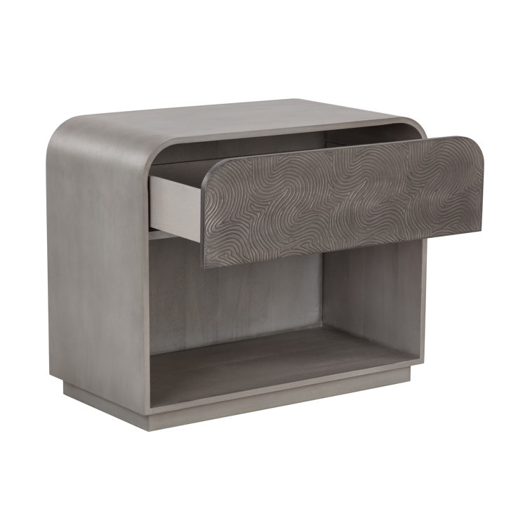 Gray Mango Wood Mid-Century Modern Nightstand with Drawer