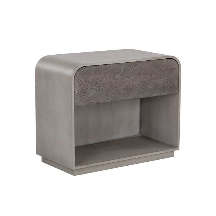 Gray Mango Wood Mid-Century Modern Nightstand with Drawer