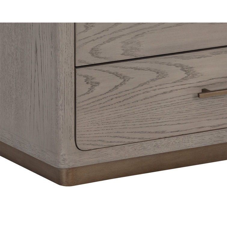 Gray Oak Veneer Nightstand with Brass Hardware