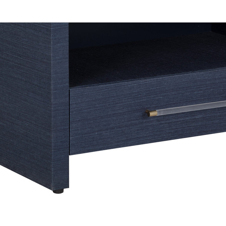 Indigo Blue Raffia 2-Drawer Transitional Nightstand