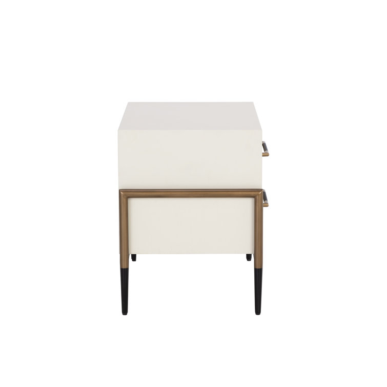 Cream and Gold 2-Drawer Mid Century Modern Nightstand
