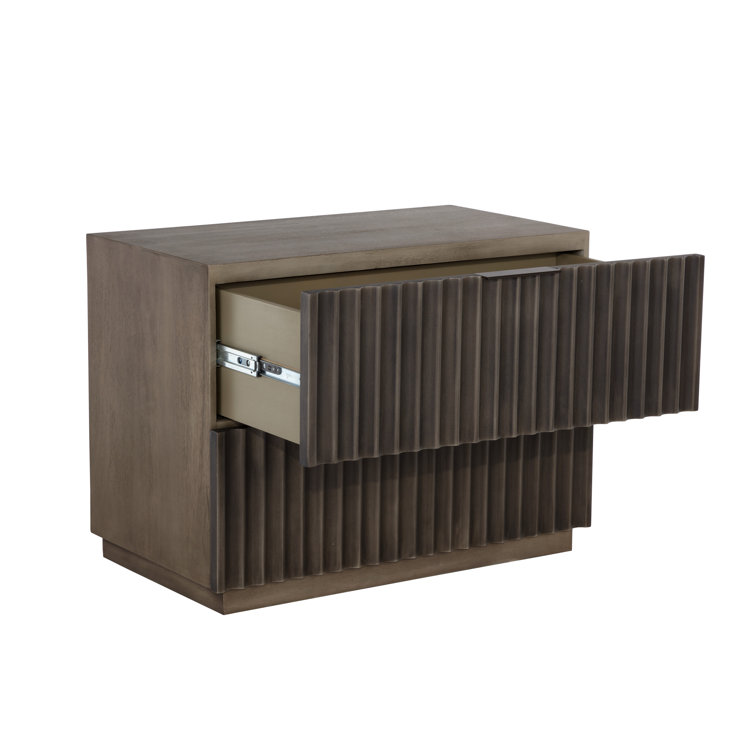 Taupe Mango Wood 2-Drawer Nightstand with Sculpted Details