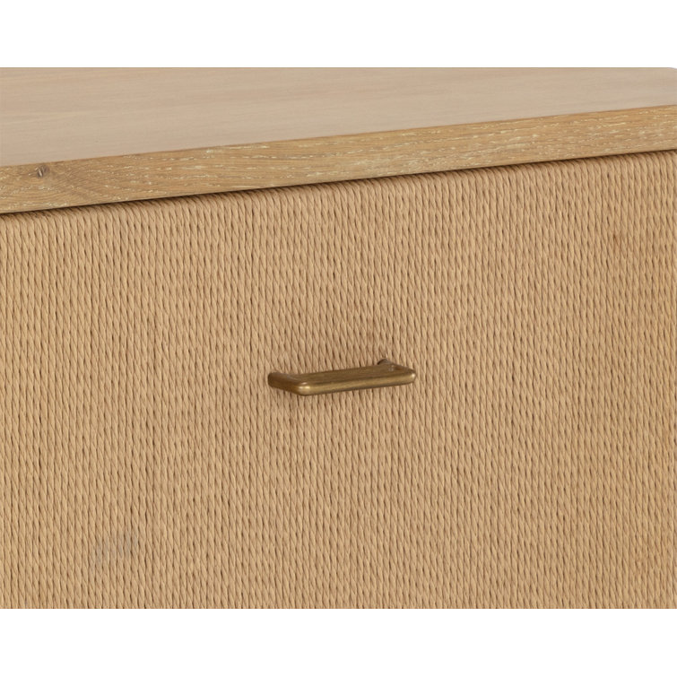 Rustic Oak Coastal 2-Drawer Nightstand with Brass Handles