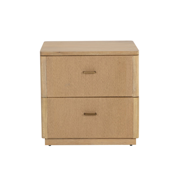 Rustic Oak Coastal 2-Drawer Nightstand with Brass Handles