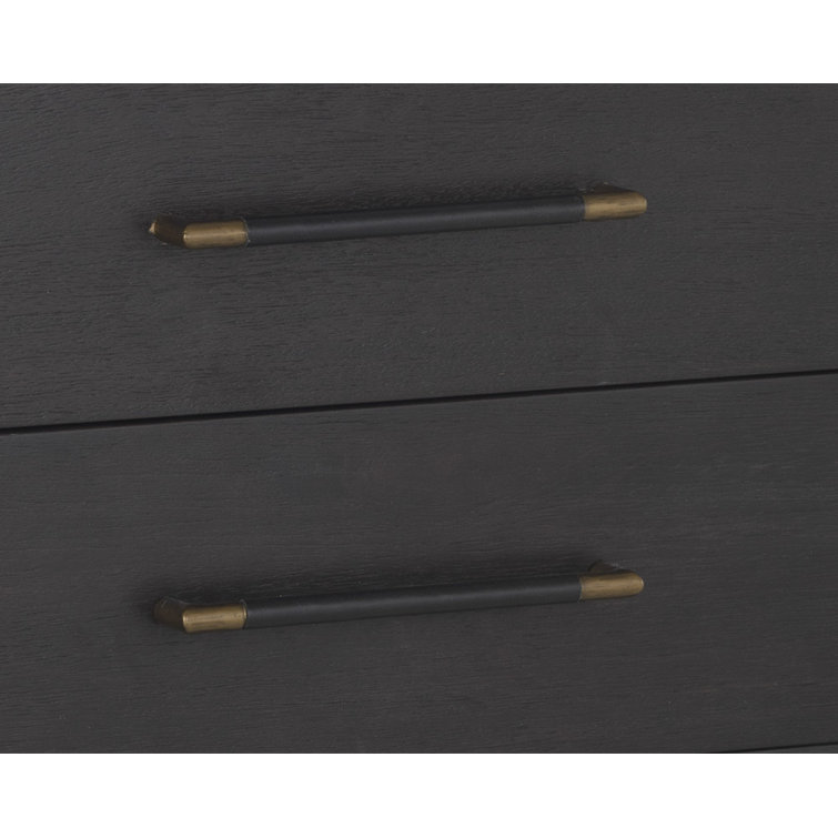 Brown Transitional 2-Drawer Nightstand with Metal Accents