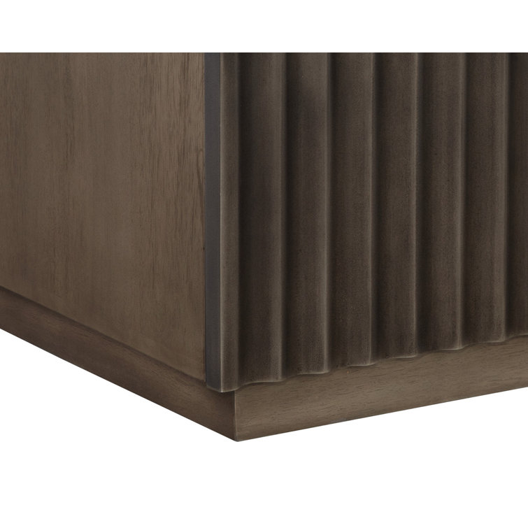 Taupe Mango Wood 2-Drawer Nightstand with Sculpted Details