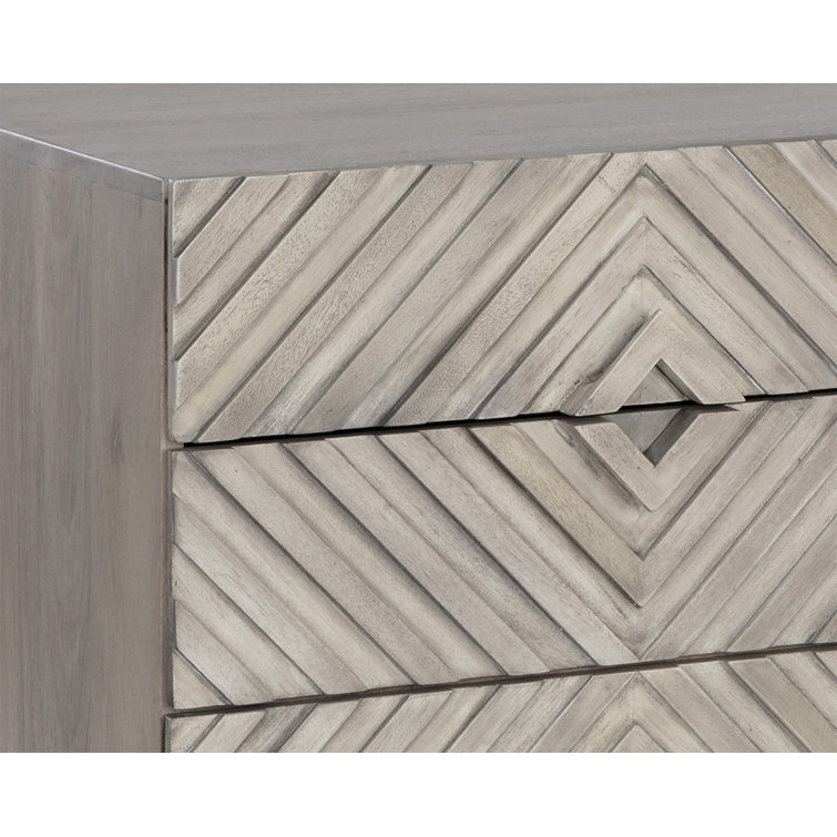 Gray Mango Wood 4-Drawer Chevron Nightstand