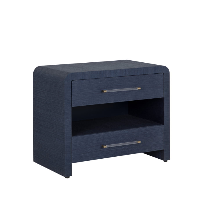 Indigo Blue Raffia 2-Drawer Transitional Nightstand