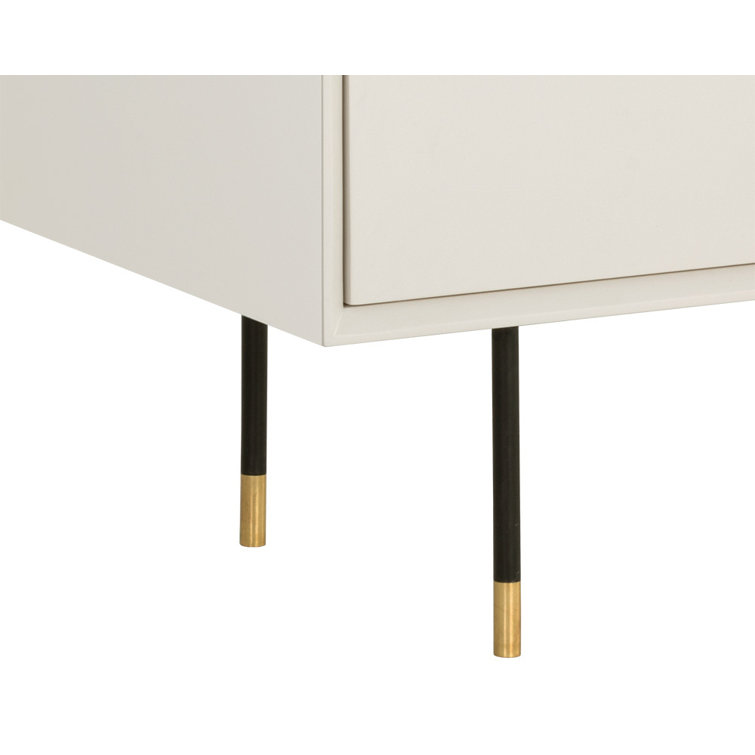 Cream and Black Modern 1-Drawer Nightstand with Gold Accents