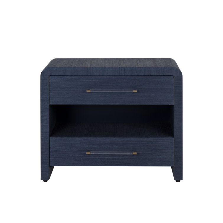 Indigo Blue Raffia 2-Drawer Transitional Nightstand