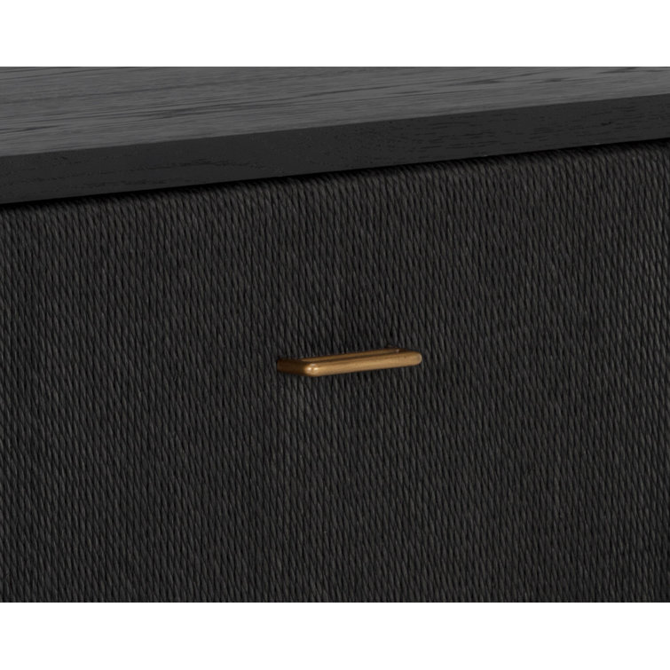 Black Oak 2-Drawer Transitional Nightstand with Brass Handles