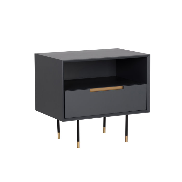 Slate Navy and Black Modern Nightstand with Drawer