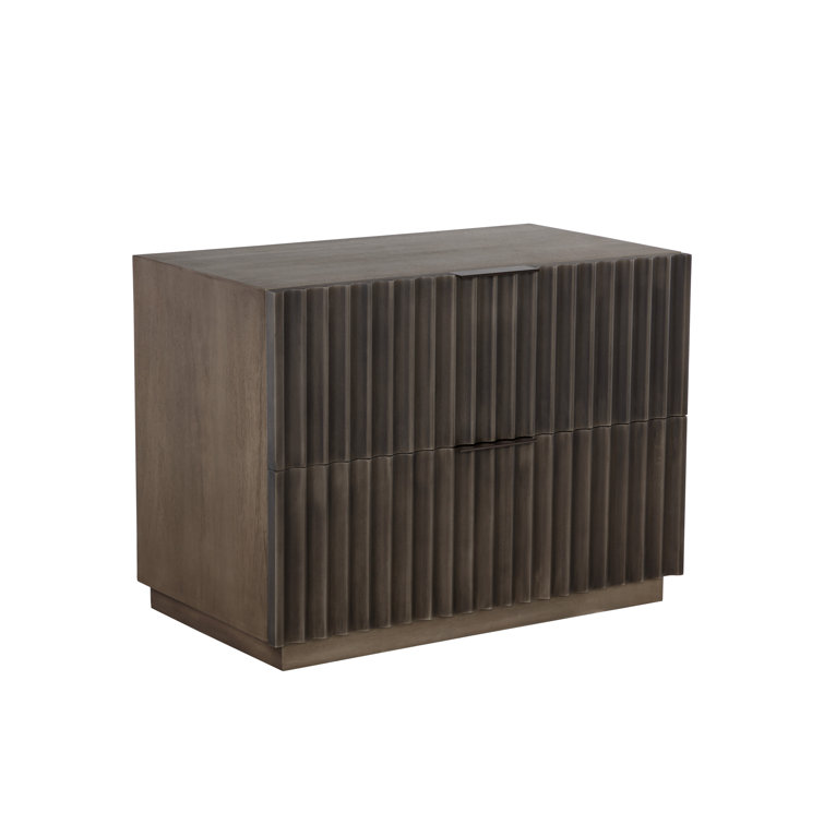 Taupe Mango Wood 2-Drawer Nightstand with Sculpted Details