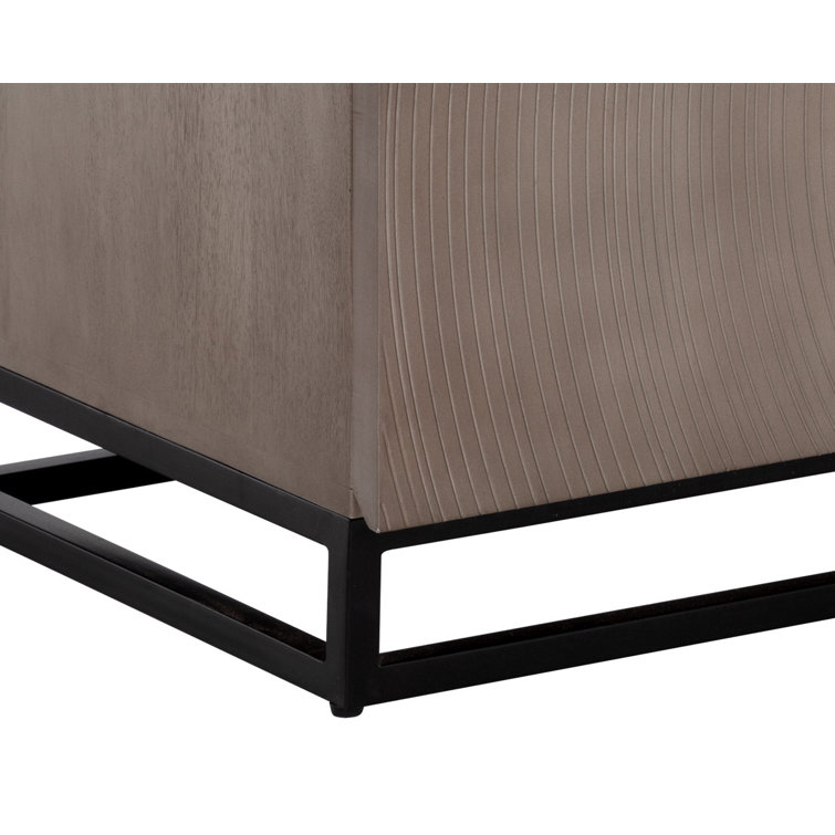 Gray Mango Wood and Black Iron 2-Drawer Nightstand
