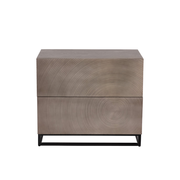 Gray Mango Wood and Black Iron 2-Drawer Nightstand