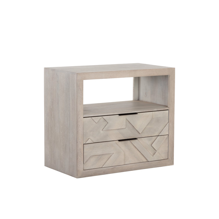 Gray Mango Wood 2-Drawer Nightstand with Open Shelf