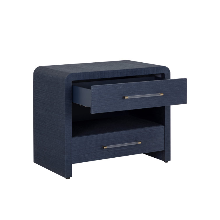 Indigo Blue Raffia 2-Drawer Transitional Nightstand