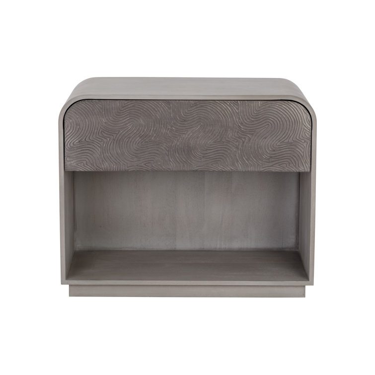 Gray Mango Wood Mid-Century Modern Nightstand with Drawer