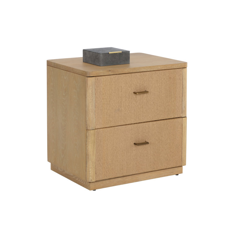 Rustic Oak Coastal 2-Drawer Nightstand with Brass Handles
