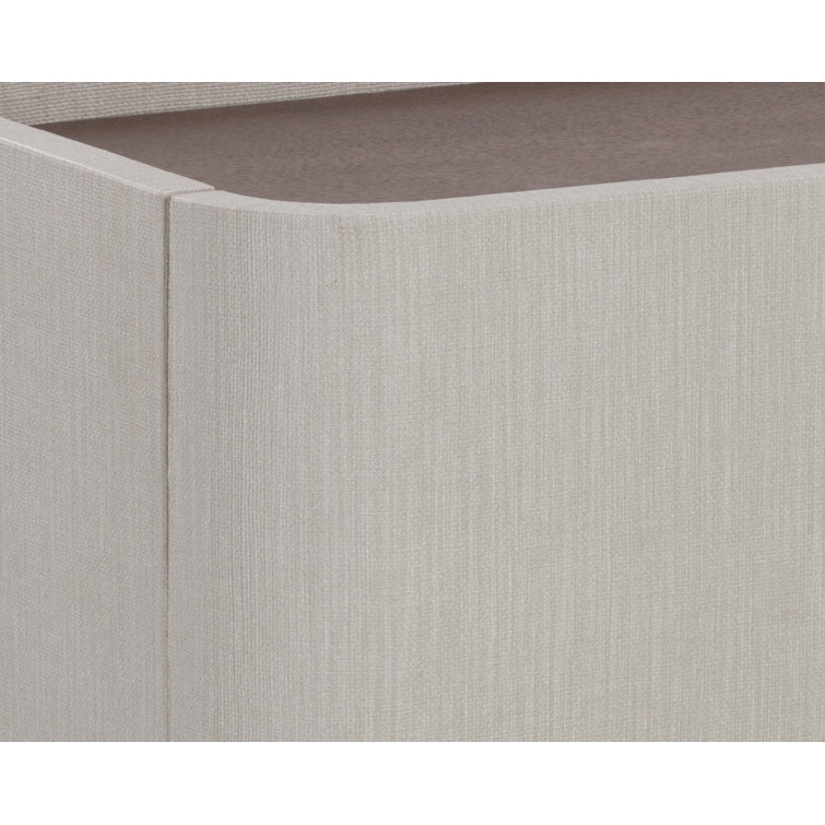 Cream Faux Leather 2-Drawer Nightstand with Oak Veneer Top